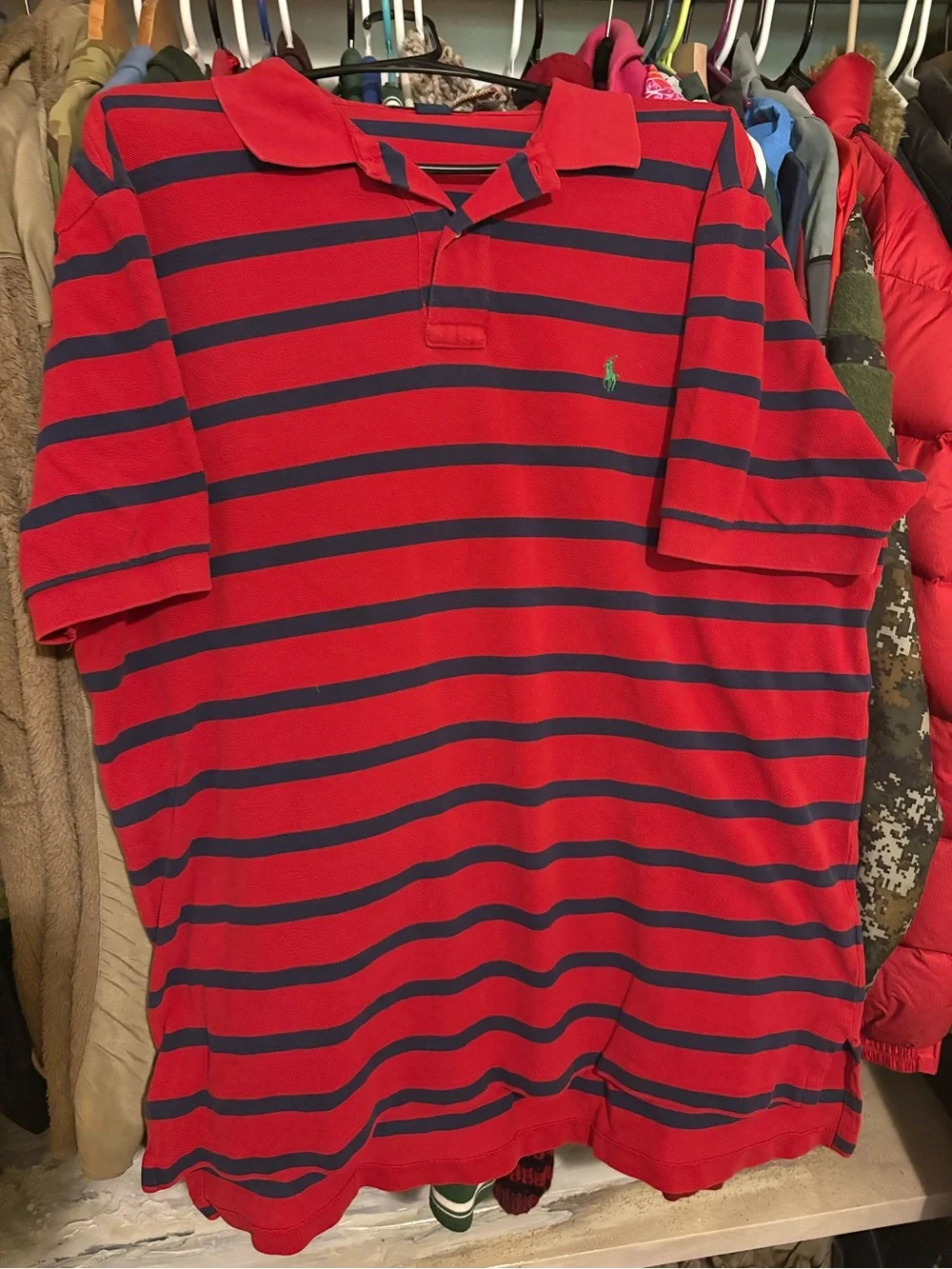 Ralph Lauren Red and Navy Horizontal Stripe Polo